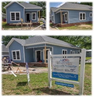 Three picture collage of the outside of a house being renovated taken from Facebook.