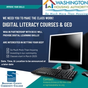 Digital Literacy Courses and GED Flyer. All information on this flyer is listed above.
