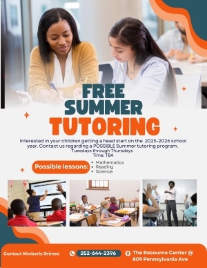 Free Summer Tutoring Flyer. All information on this flyer is listed above.