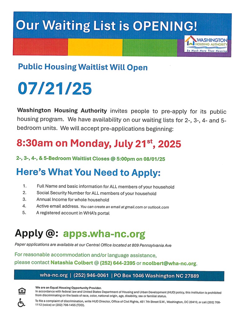 Public Housing waitlist opening flyer. All text from flyer is above image.