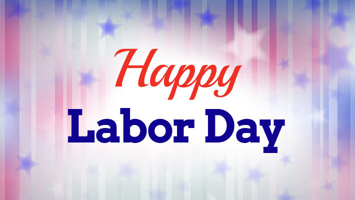 A red, white and blue background with the words Happy Labor Day written on it.