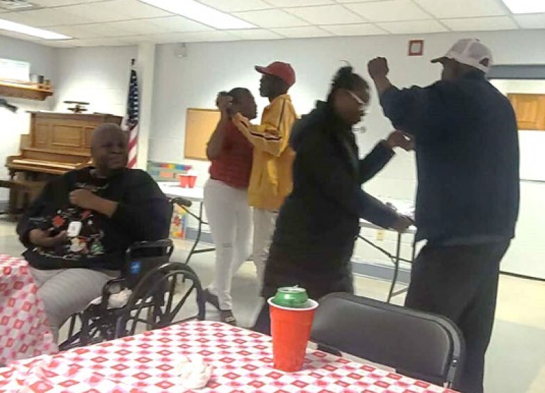 Groups of people dancing.