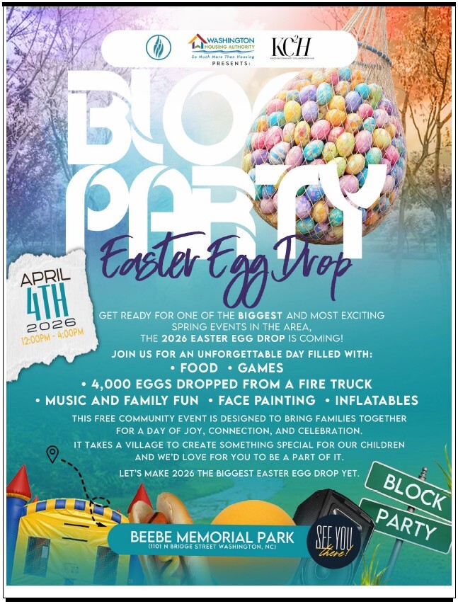 Easter block party flyer. All information as listed below.