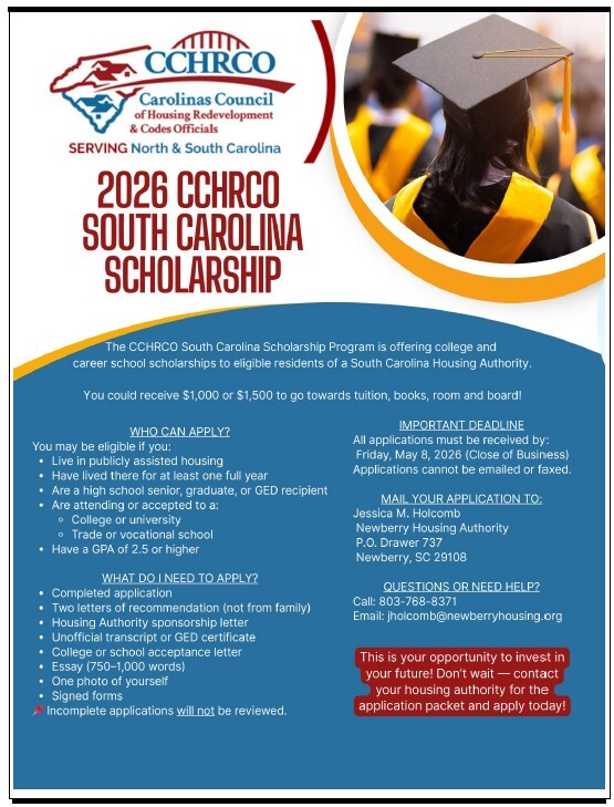 2026 SC Scholarship flyer. All information as listed below.