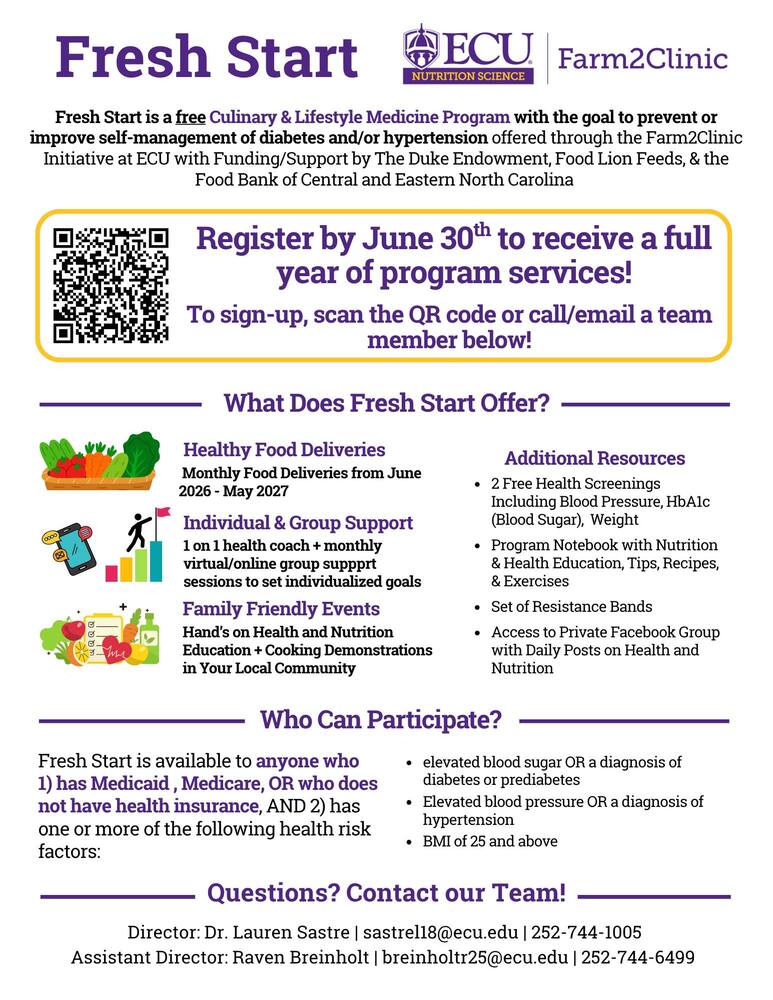 Flyer for Fresh Start Program. All information as listed below.