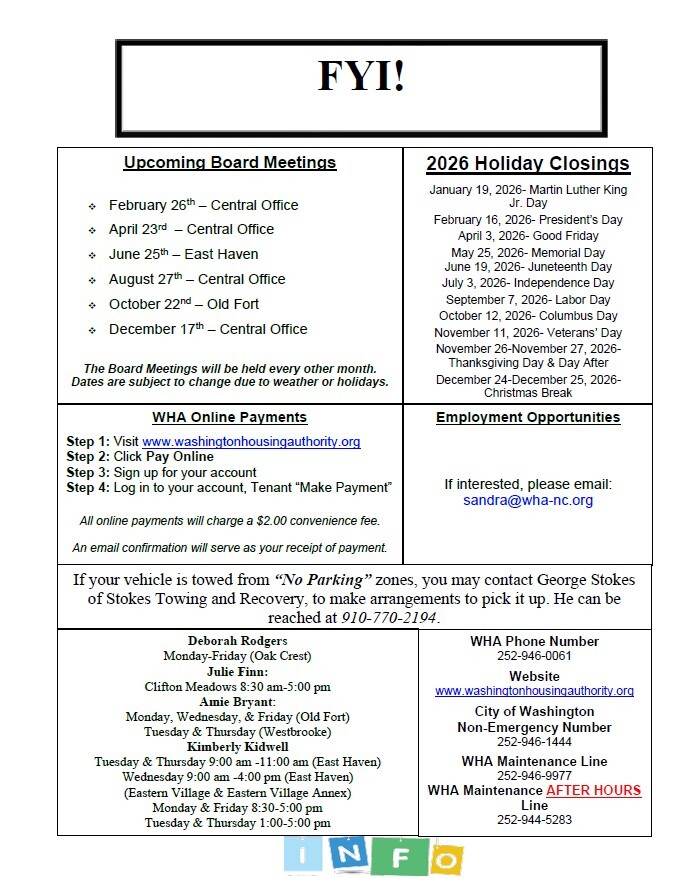 Upcoming Events and Key Information. All information as listed below.