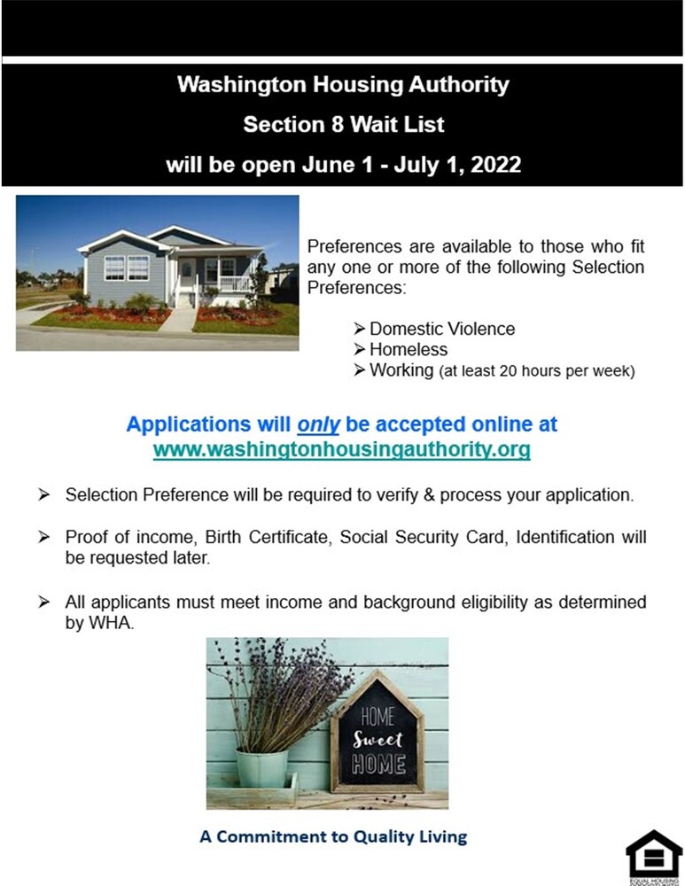 Section 8 Wait List Flyer. All information as listed above.