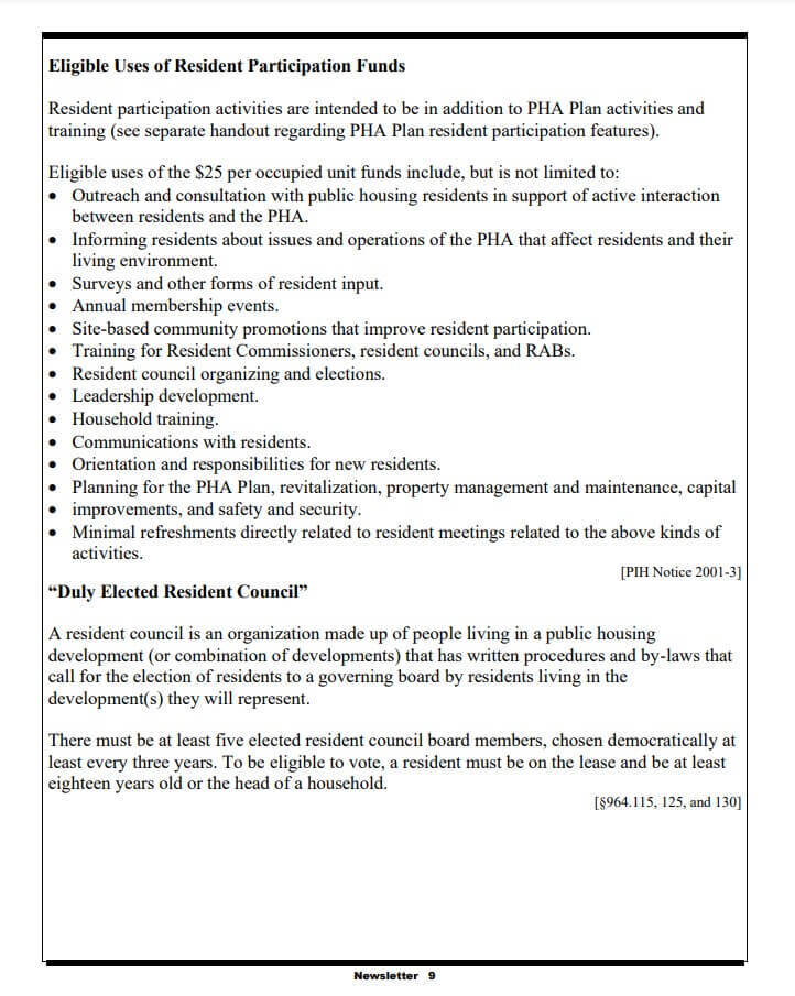 Eligible Uses of Resident Participation Funds