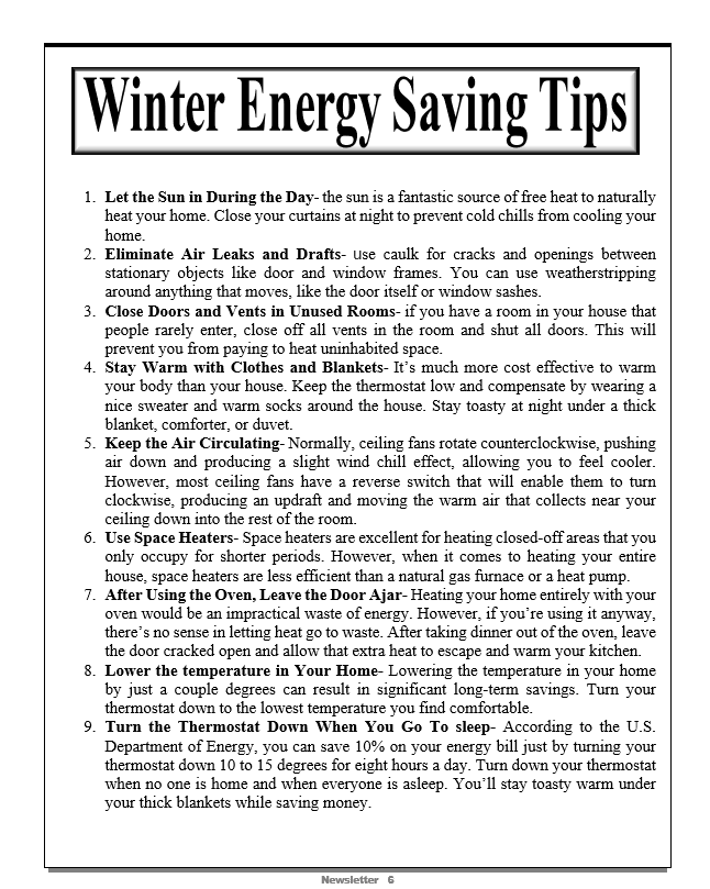 Winter Energy Savings Tips