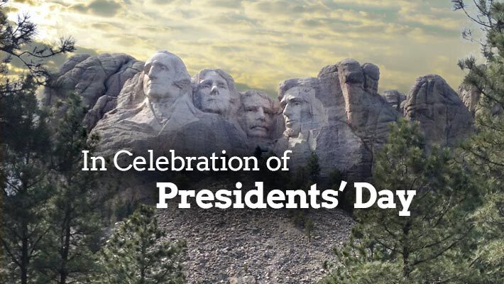 In Celebration of Presidents' Day. The faces of Mount Rushmore are in the background.