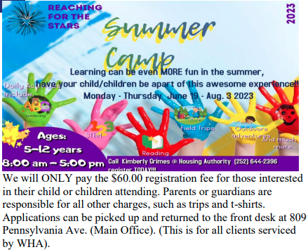 Summer Camp Flyer. All information on flyer listed above.