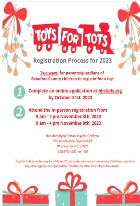 Toys for Tots Flyer. All information on this flyer is listed above.