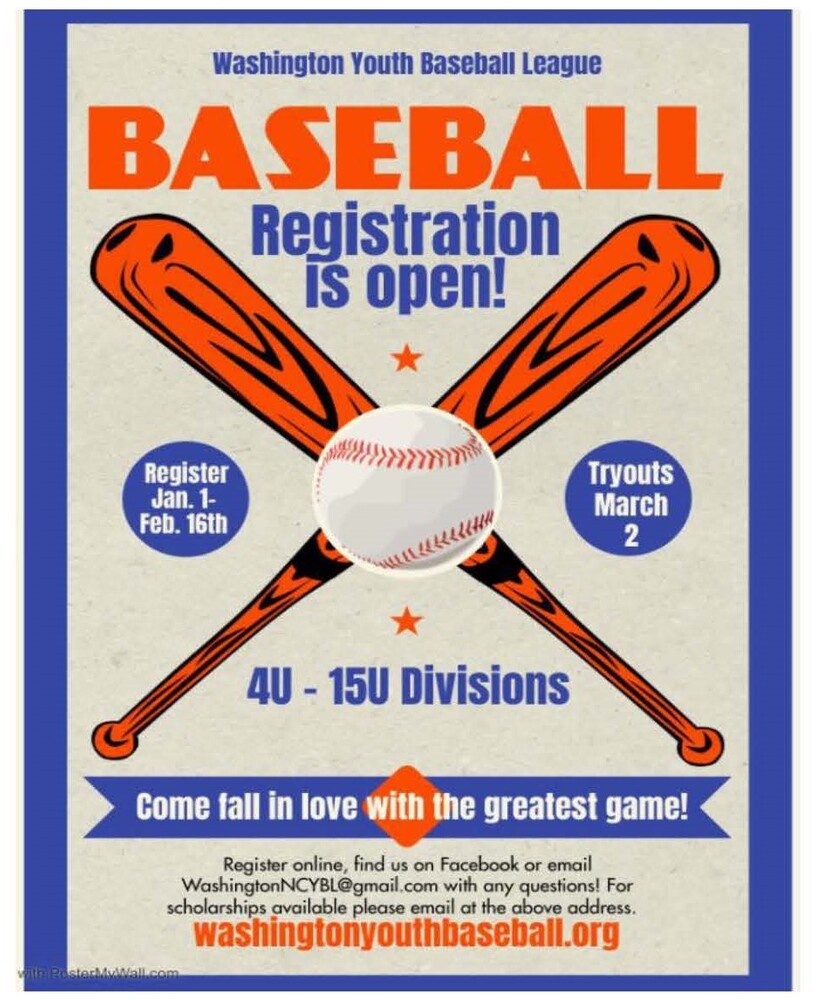 Baseball registration. The information in this flyer is in the above text.