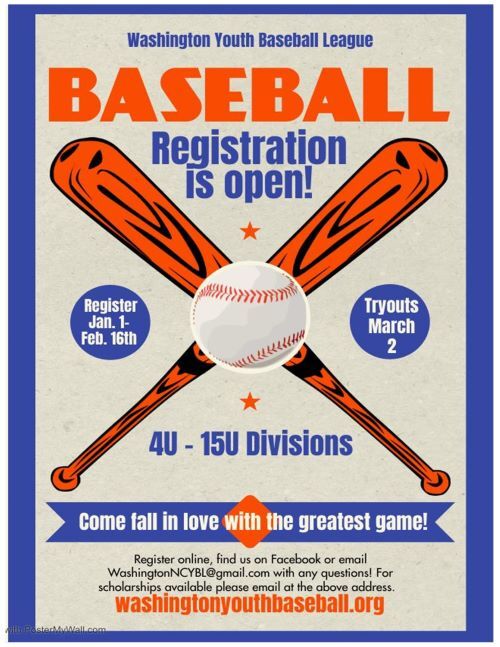 Baseball registration. The information in the flyer is in the text above. 