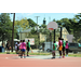 Six players watch another at the free throw line