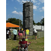 Kids waiting in line for the rock wall.