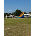 A view of a large blow up slide.