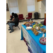 A view of food set up on a table.