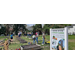  Long view of the sign and several plots in the community garden. 