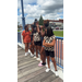  Six girls in a line on the dock. 