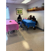  Guests seated around a blue table. 